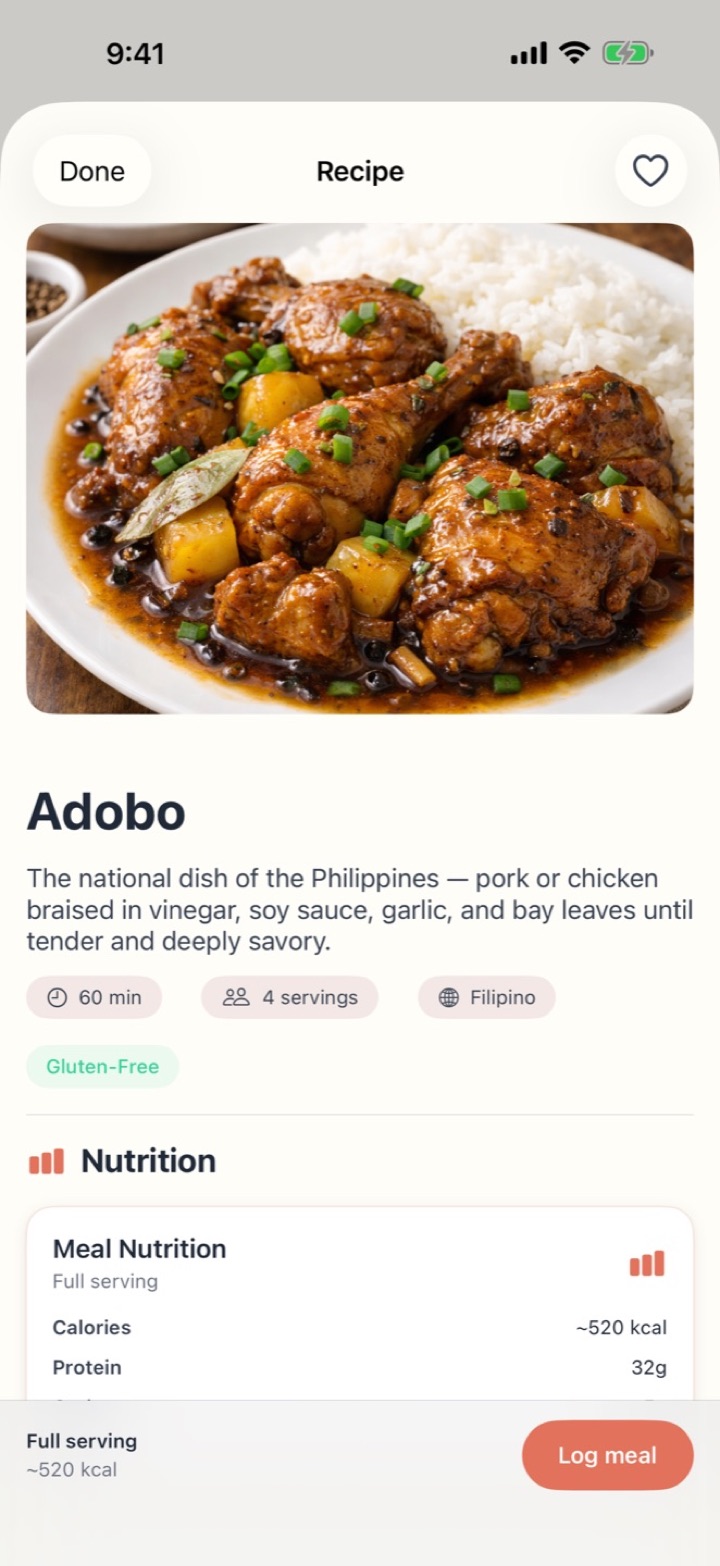 Adobo recipe with photo, cook time, servings and nutrition